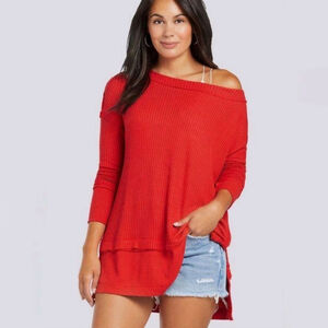 Free People North Shore Thermal Knit Tunic Top Phoenix Red women's size small